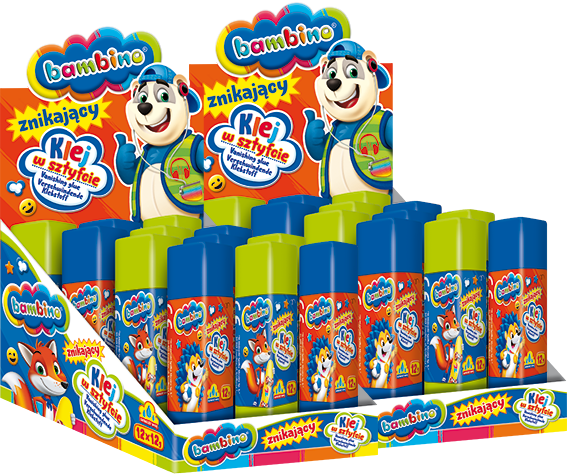24x Klej w sztyfcie Bambino Zwierzaki Uczniaki, znikający, 12g