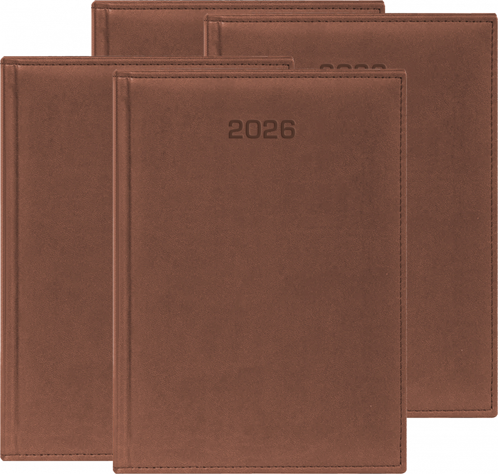 4x Kalendarz książkowy 2026, Udziałowiec, Biznesowy, A4, dzienny, brązowy