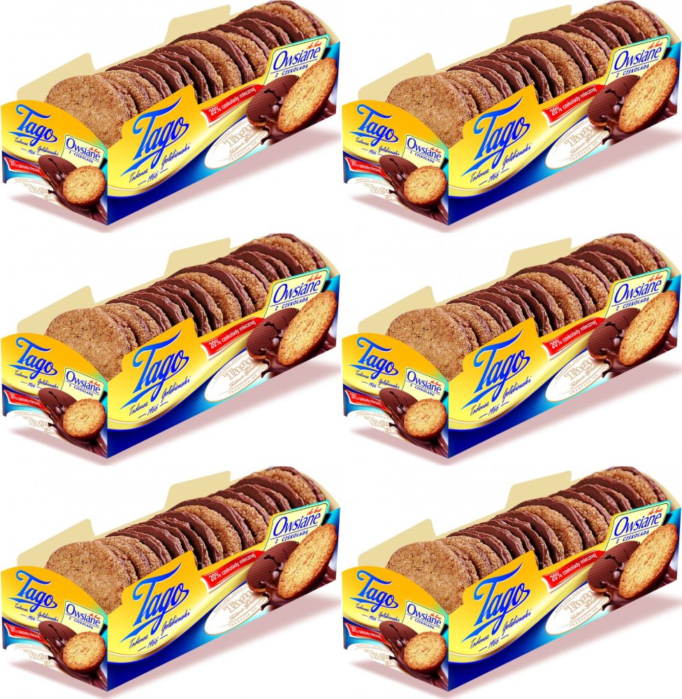 6x Ciastka owsiane Tago De Lux, z mleczną czekoladą, 210g