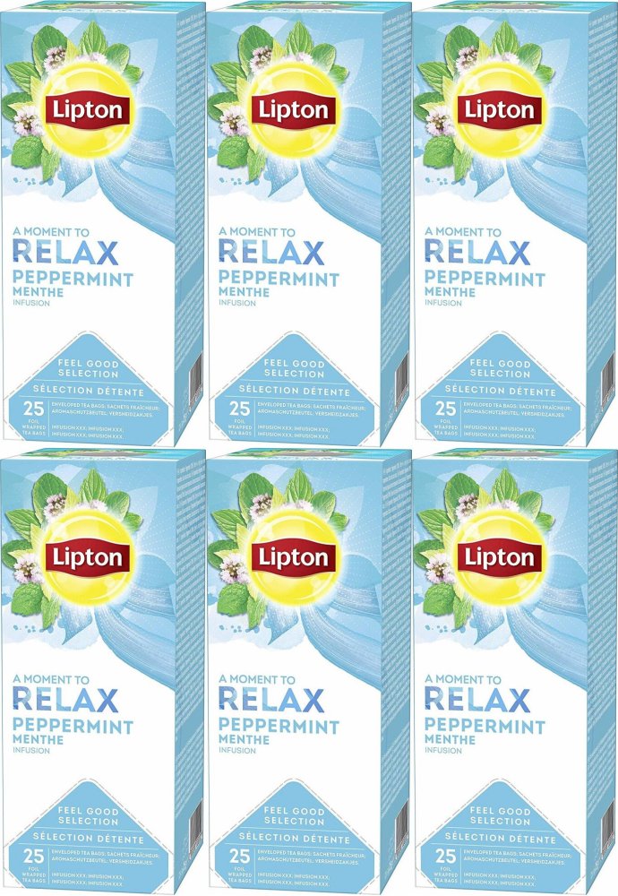 6x Herbata ziołowa w kopertach Lipton Relax, Peppermint (mięta pieprzowa), 25 sztuk