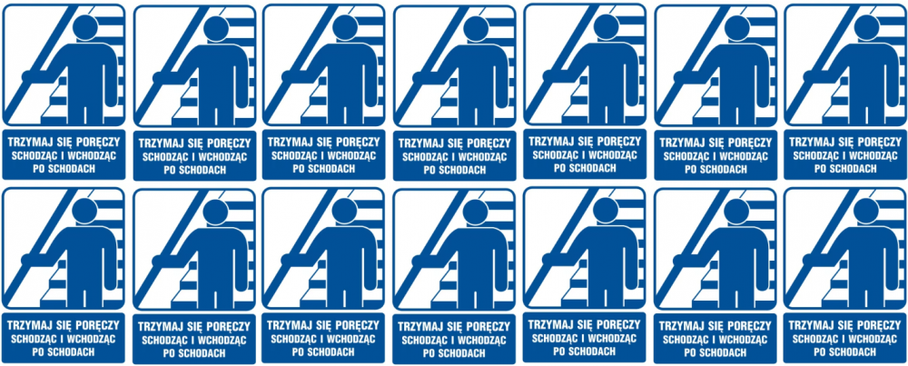 14x Tabliczka informacyjna "Trzymaj się poręczy", płytka, 10,5x14,8cm