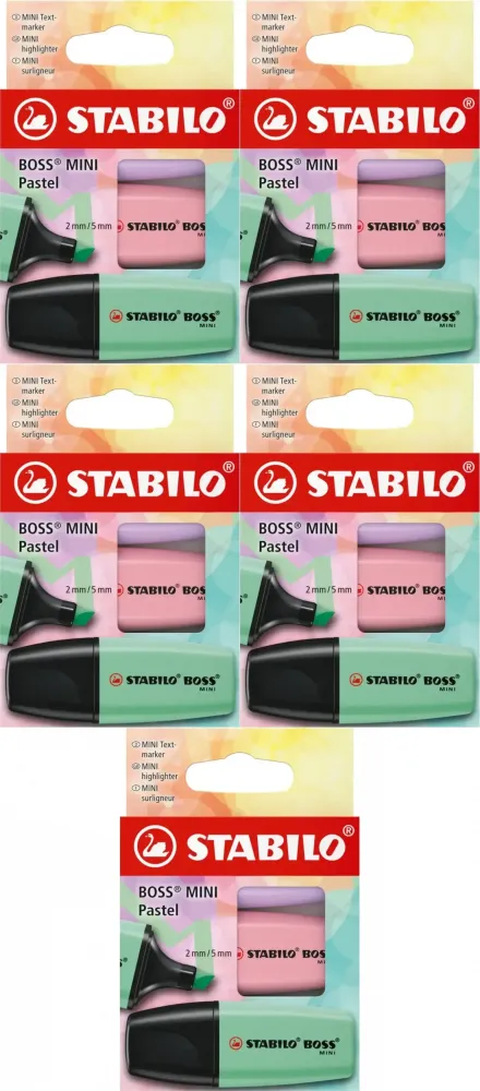 5x Zakreślacze Stabilo Boss Mini Pastel, ścięta, 3 sztuki, mix kolorów pastelowych