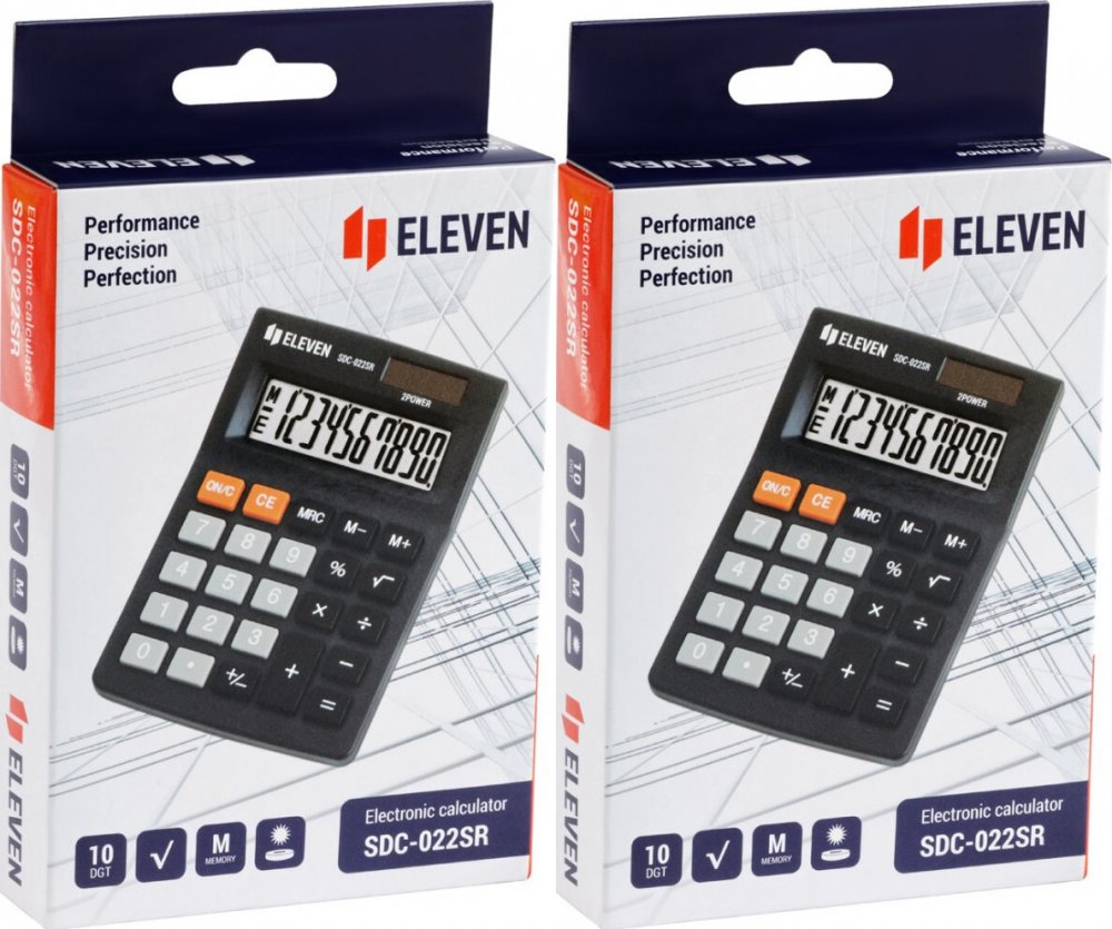 2x Kalkulator biurowy Eleven SDC-022SR, 10 cyfr, czarny