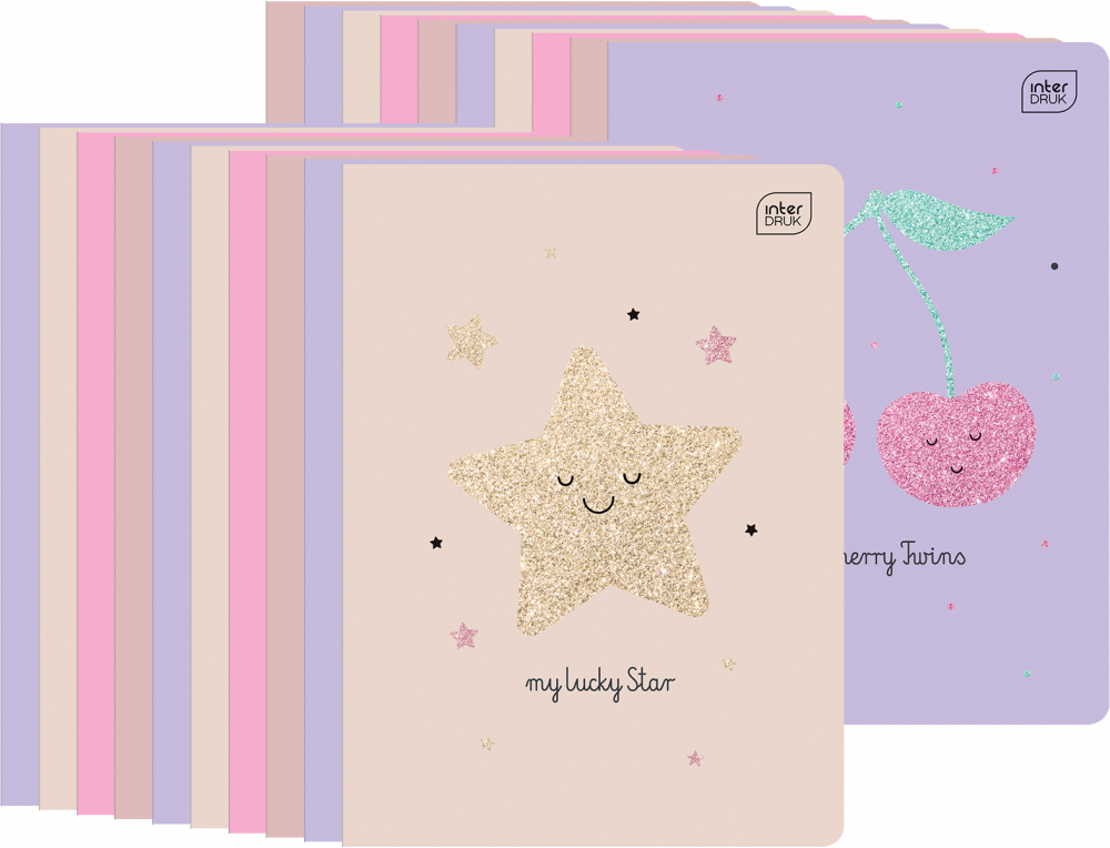 20x Zeszyt w wąskie linie Interdruk Glitter, A5, 16 kartek, mix wzorów