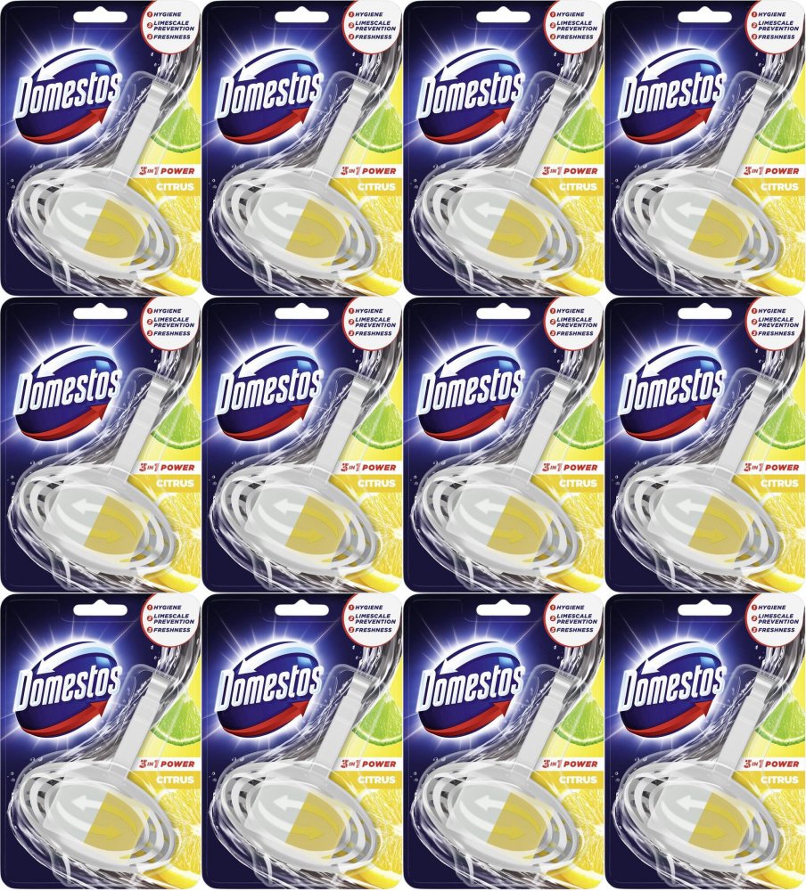 12x Kostka do WC z koszyczkiem Domestos, 3w1, Citrus, 35g