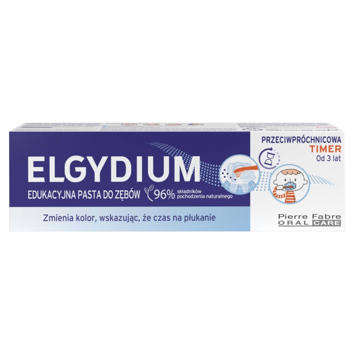 Elgydium timer - edukacyjna pasta do zębów dla dzieci zmieniająca kolor, od 3 lat, 50 ml