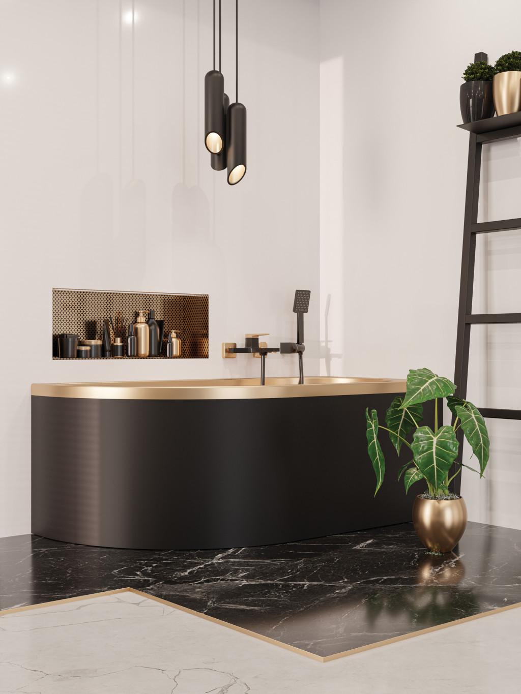 Invena Midnight bateria wannowo-prysznicowa ścienna czarny mat/różowe złoto BW-35-014