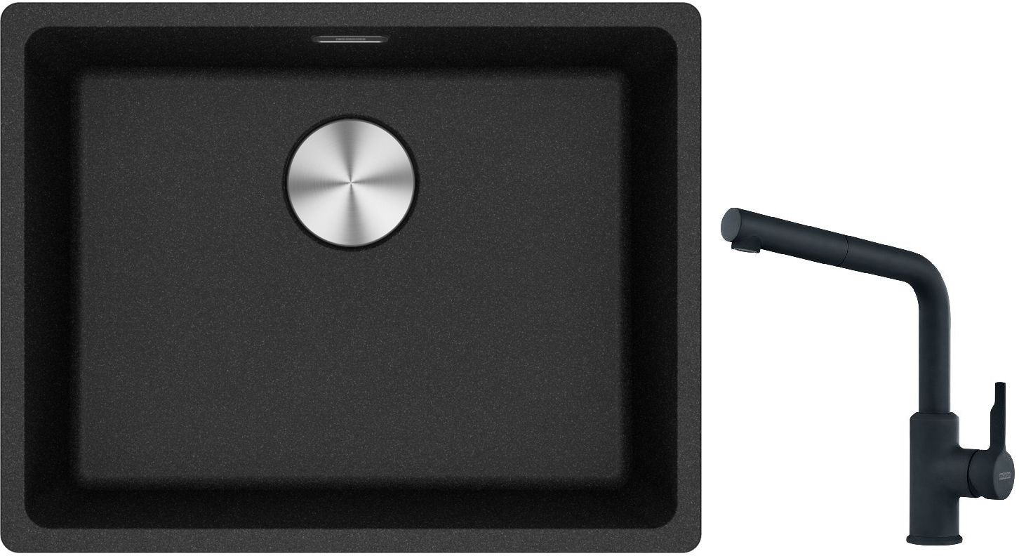 Franke Maris MRG 110-52 zlewozmywak 52x40 cm Fragranite onyx z baterią kuchenną Urban czarny mat (1250687253, 1150627523) - Wysyłka w 24h