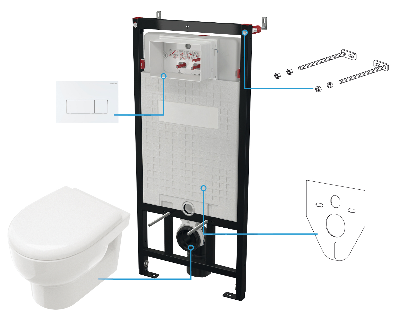 Deante Avis zestaw stelaż z miską, deską i przyciskiem CDAA6ZPW - Wysyłka w 24h