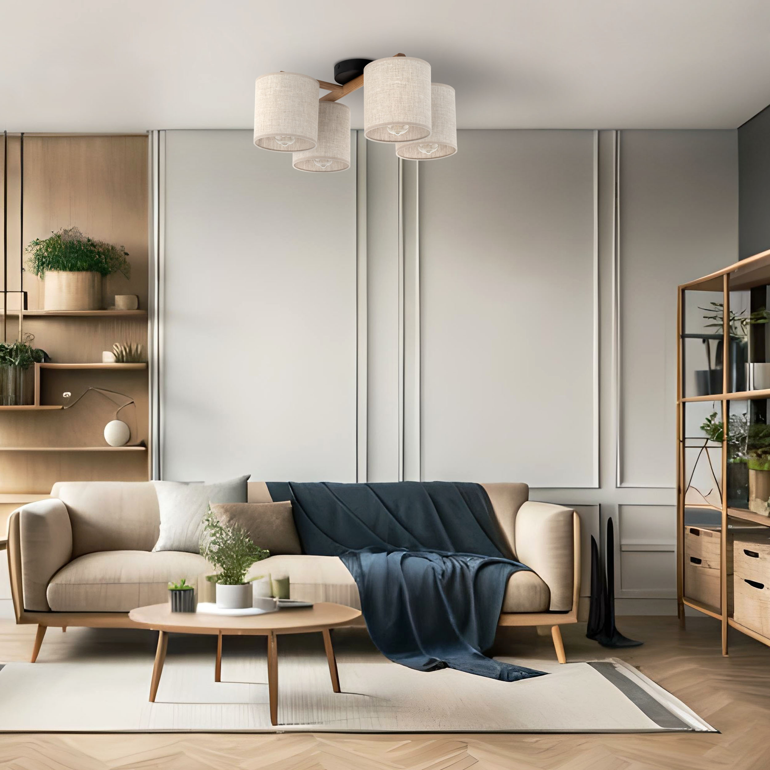 TK Lighting Deva Nature lampa podsufitowa 4x15 W szary/drewno/czarny 6866