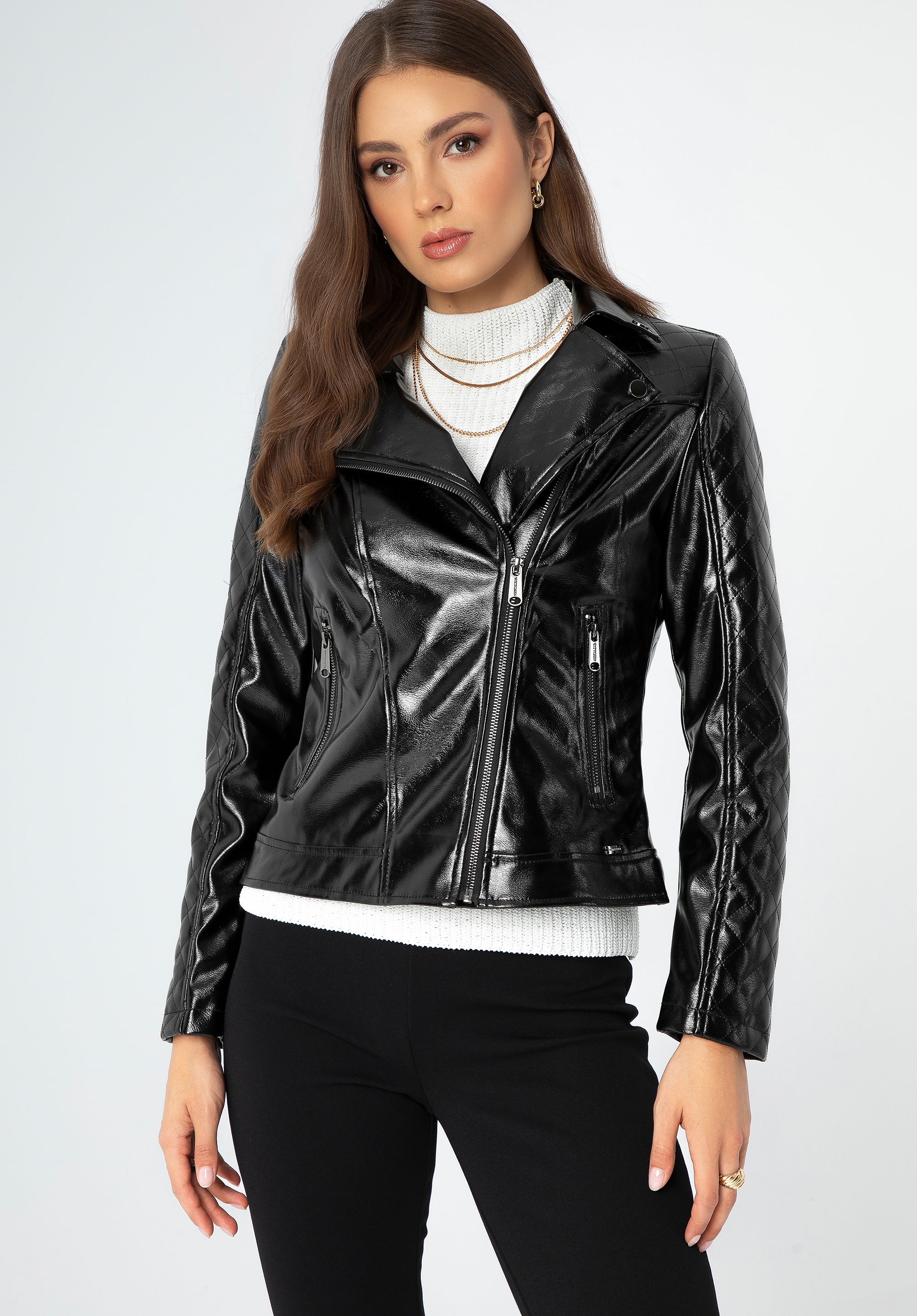 Damska ramoneska z ekoskóry czarno - grafitowa