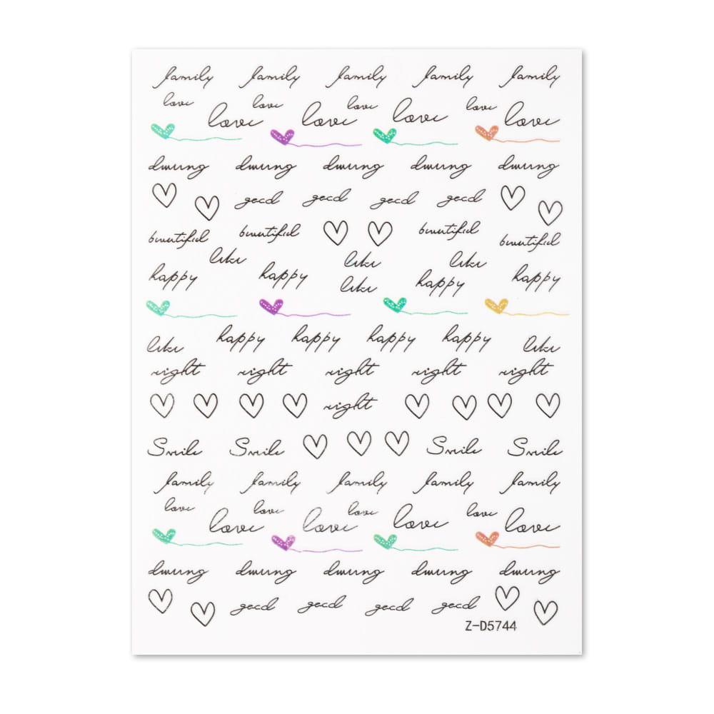 Naklejki do paznokci cienkie samoprzylepne serduszka napisy Z-D5744