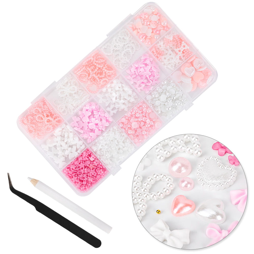 Kasetka z ozdobami kokardki kwiatki perełki BKHZ-001