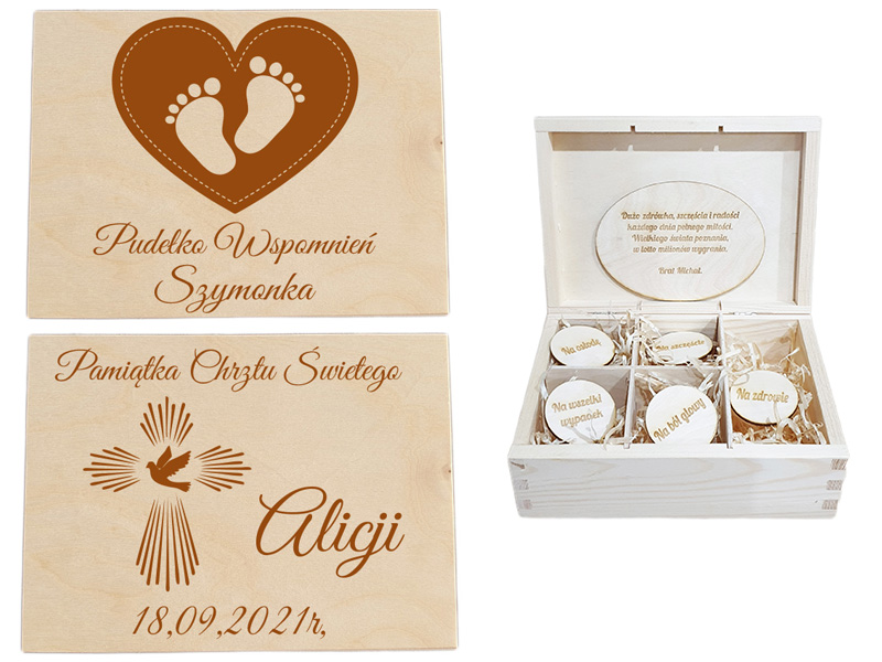 Pudełko wspomnień, pamiątka Chrztu Świętego, prezent Roczek, metryczka dziecka.