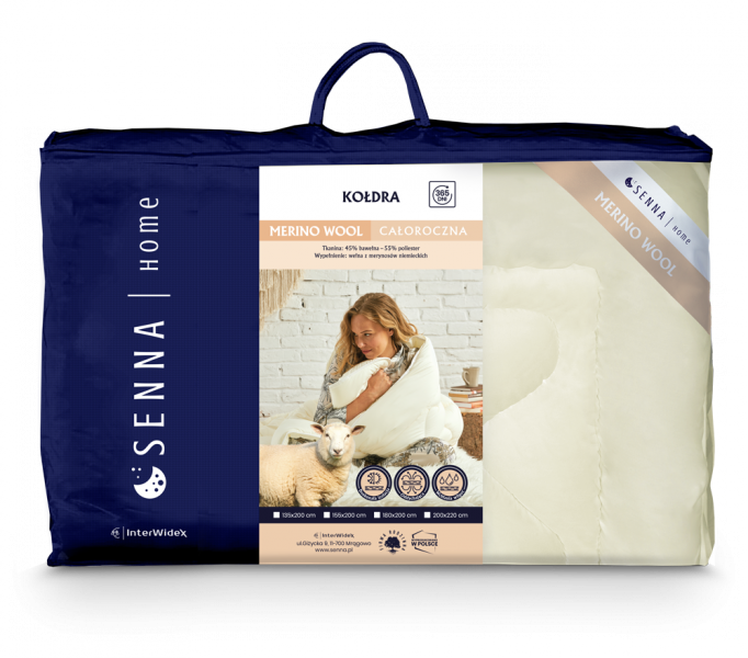 Kołdra wełniana, wełna Inter-Widex 155x200 wz. kremowy