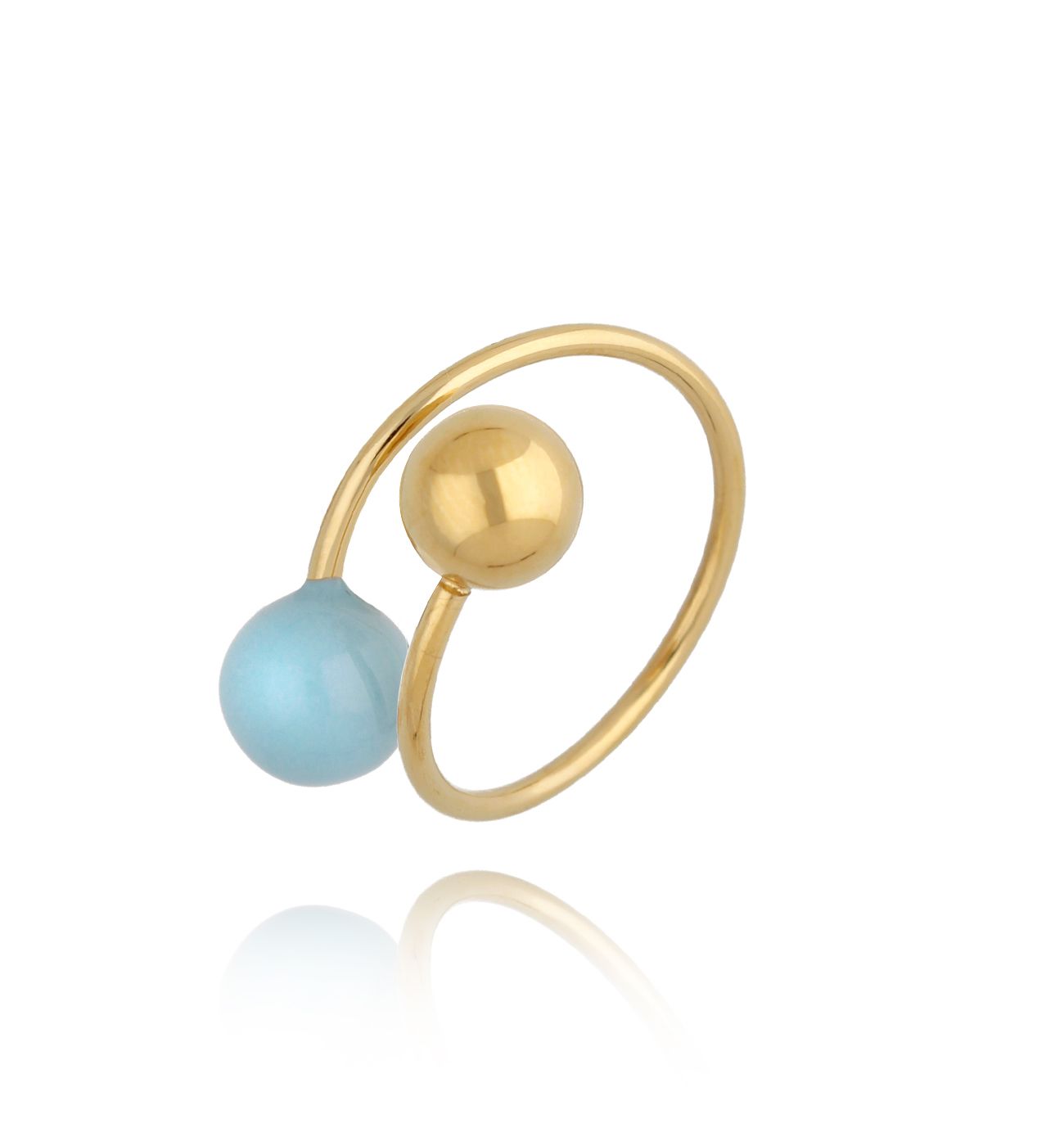 Pierścionek złoty z kulkami i niebieską emalią Enamel Balls PSA0584