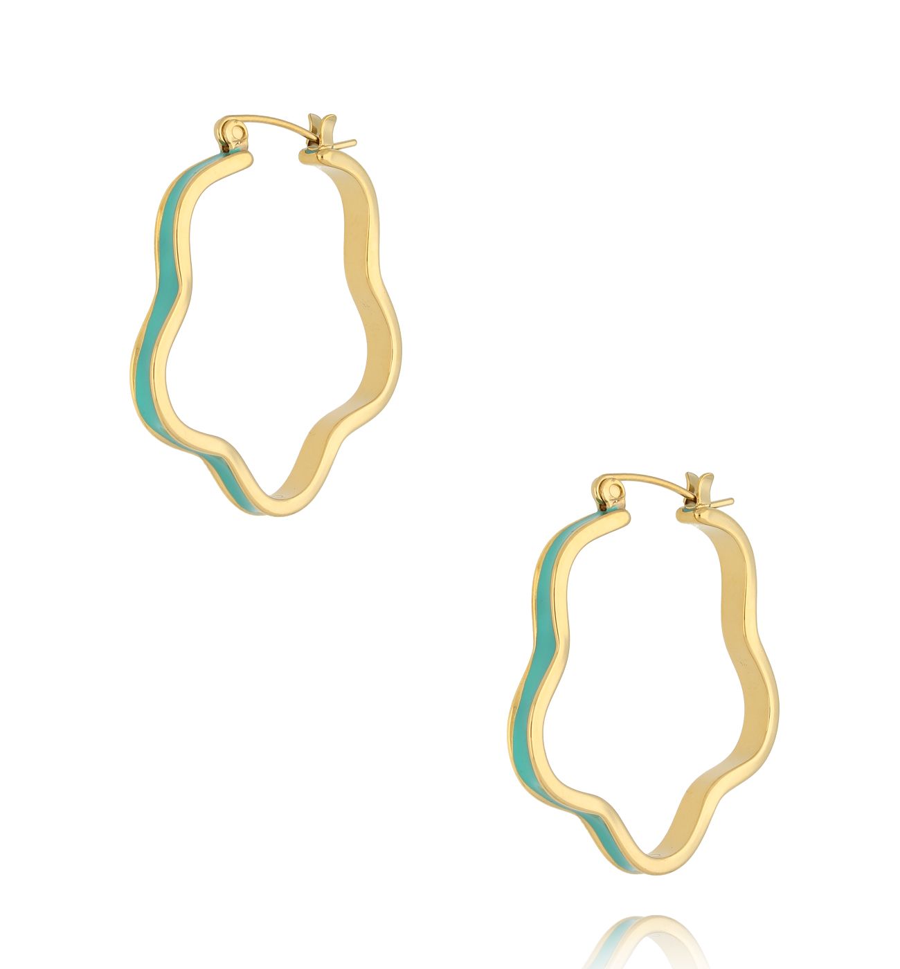 Kolczyki turkusowe emaliowane Wavy Hoop - By Dziubeka