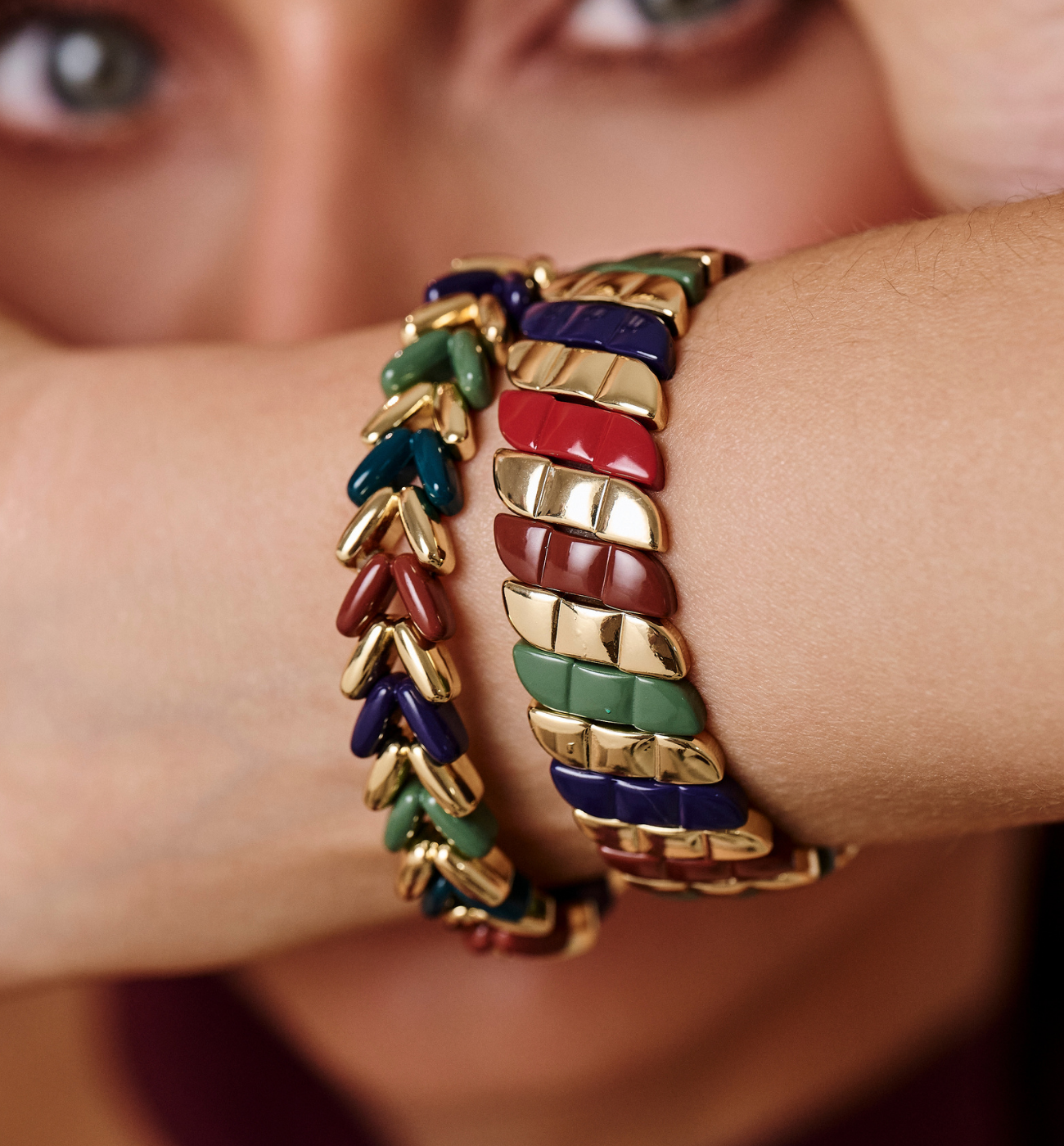 Zestaw dwóch bransoletek bordowo granatowo zielonych ZN0073 - By Dziubeka