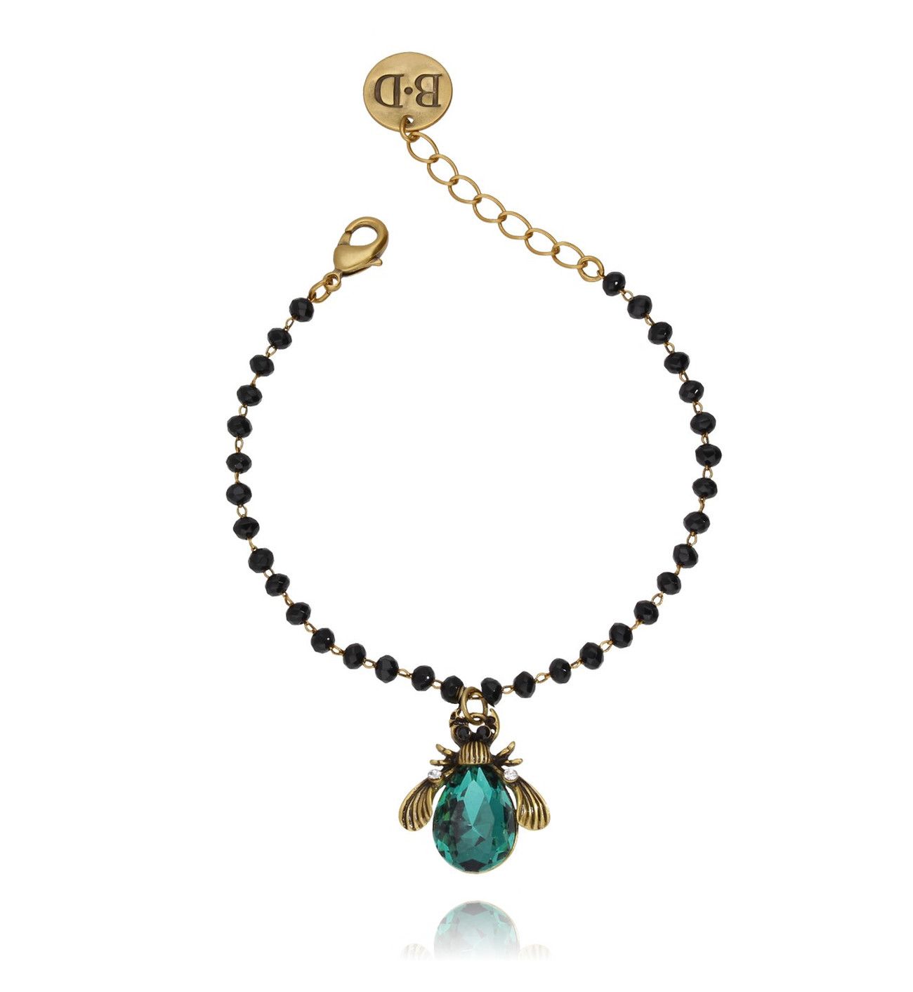 Bransoletka zielony żuk z kryształkami - By Dziubeka