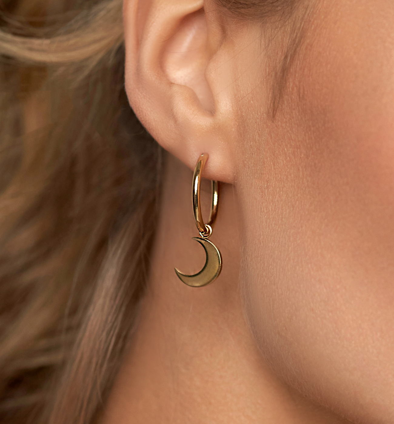 Kolczyki kółka z księżycem Gold Moons - By Dziubeka