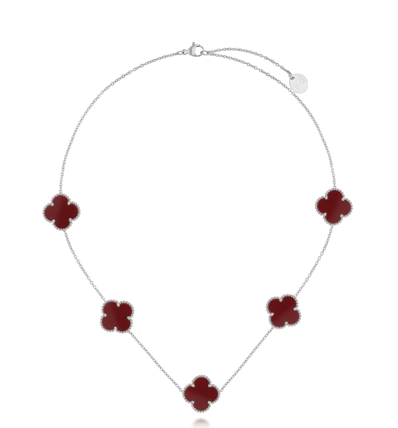 Naszyjnik z bordowymi koniczynkami srebrny NSY0359