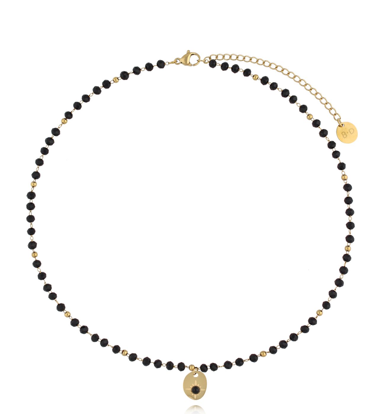 Naszyjnik czarny z kryształkami i zawieszką złoty NSY0430 - By Dziubeka