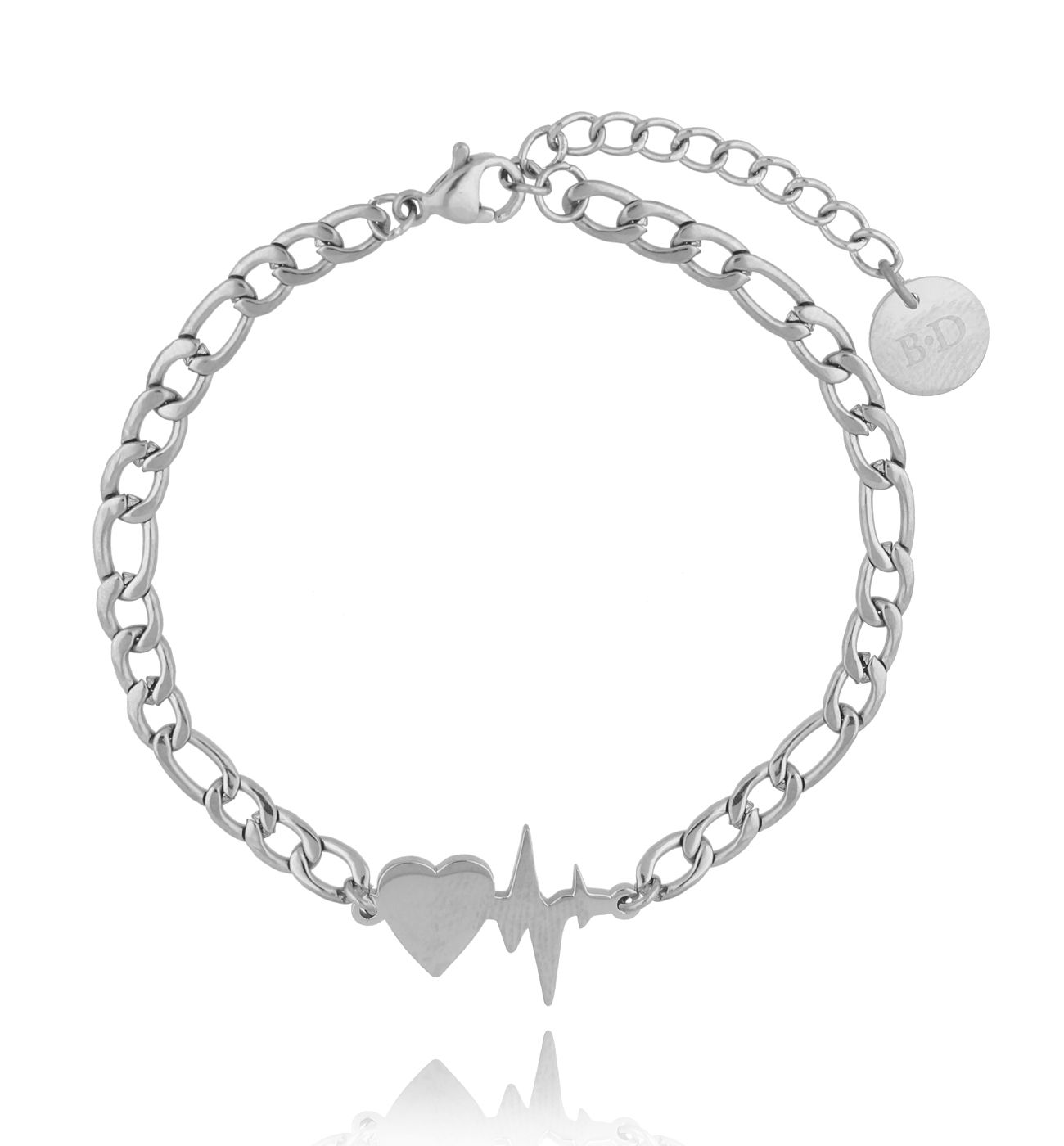 Bransoletka srebrna ze stali szlachetnej z sercem - By Dziubeka