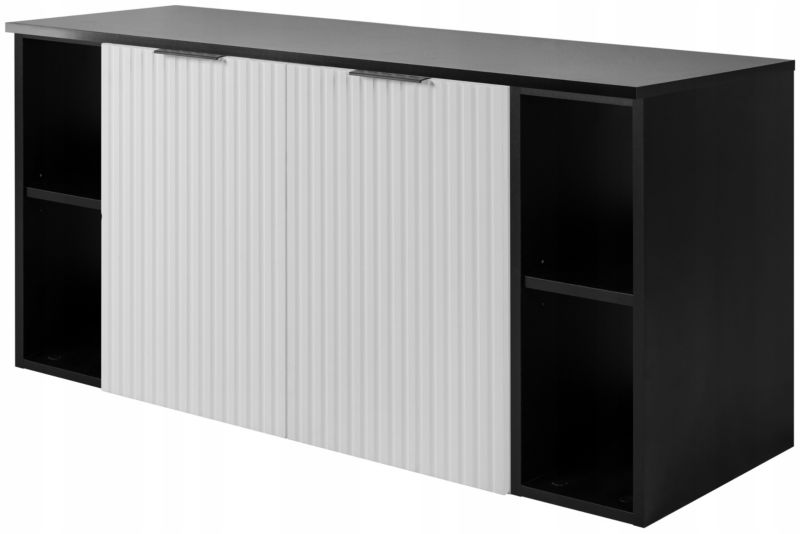 Szafka łazienkowa Furnidea 120 cm wisząca pod umywalkę biała mat z czarnym blatem i regałami Flow 1 szt.