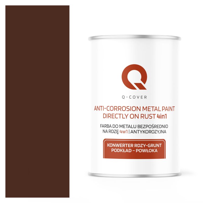 Farba do Metalu Prosto na Rdzę 4w1 Q-Cover Brązowy ciepły RAL8016 Wysoki Połysk 1L
