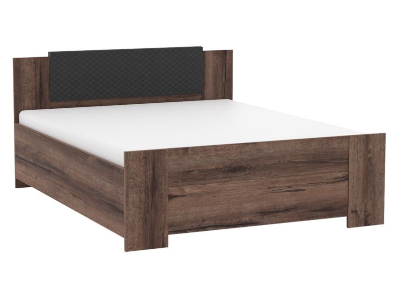 Łóżko MIRJAN 24 Bono 160x200 z tapicerowanym zagłówkiem dąb monastery + czarna ekoskóra 1 szt.