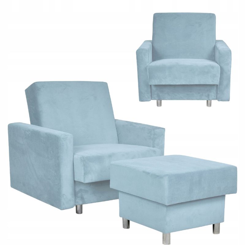 Fotel do salonu rozkładany z podnóżkiem pojemnikiem Family Meble Alicja niebieski 1szt