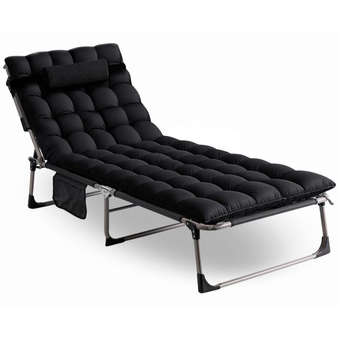 Leżak Ogrodowy Venus Mebel Elite Rozkładany z Poduszką Czarny 1 szt
