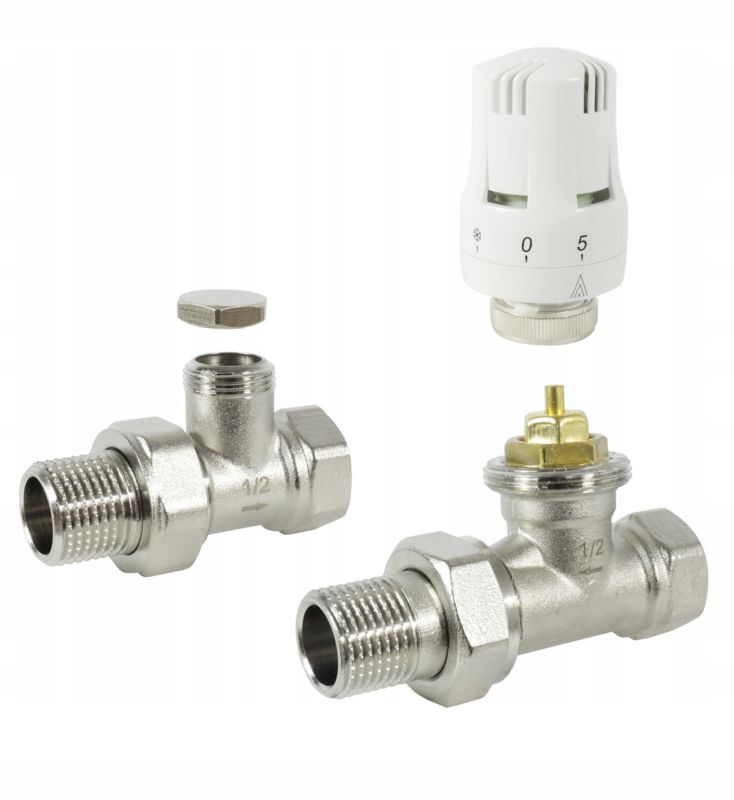 Zestaw termostatyczny Invena PROV biały prosty zawory mosiężne niklowane 1 szt.