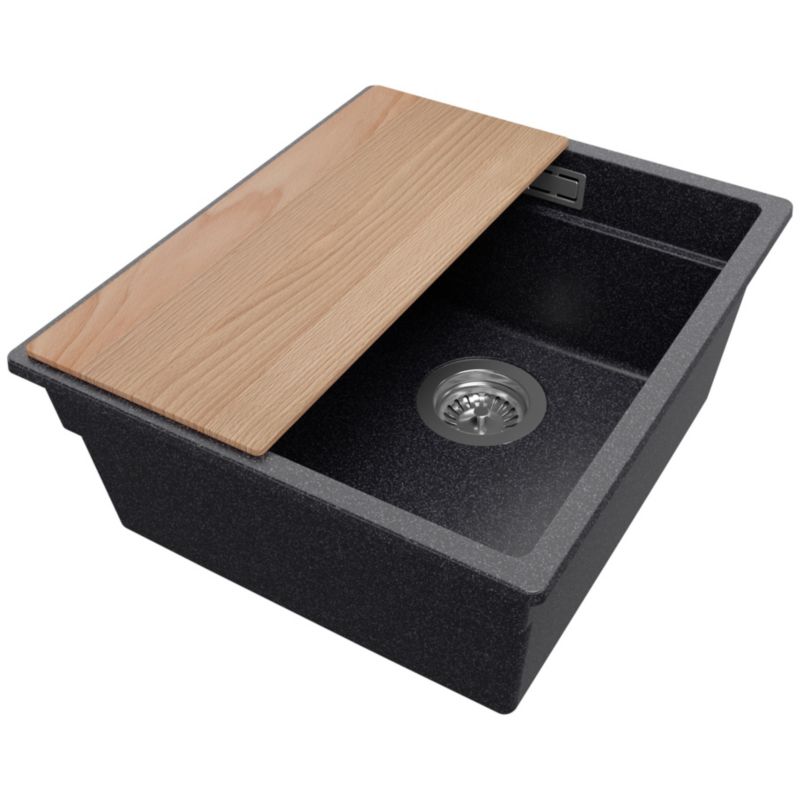 Zlewozmywak Praga Slim PRIMAGRAN Nablatowy 41x47cm do szafki od 45cm z Syfonem i Dodatkiem Grafitowy 1 szt.