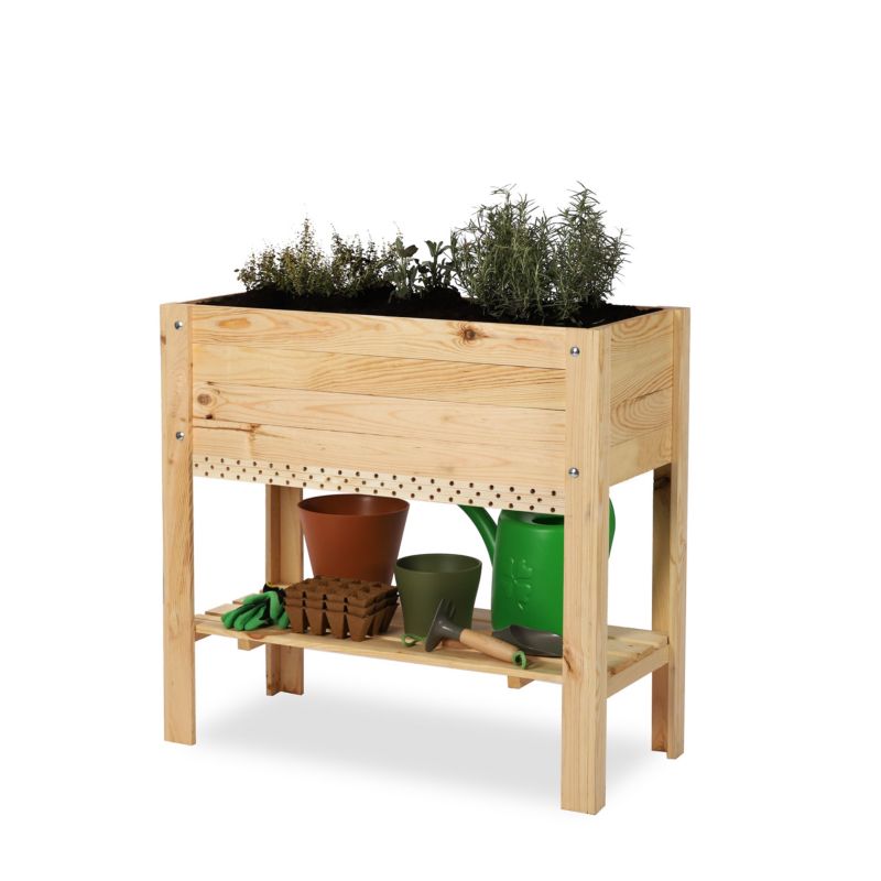 Mini szklarnia na nogach MODO24 drewniana 80 x 37 cm z domkiem dla owadów naturalne drewno 1 szt.