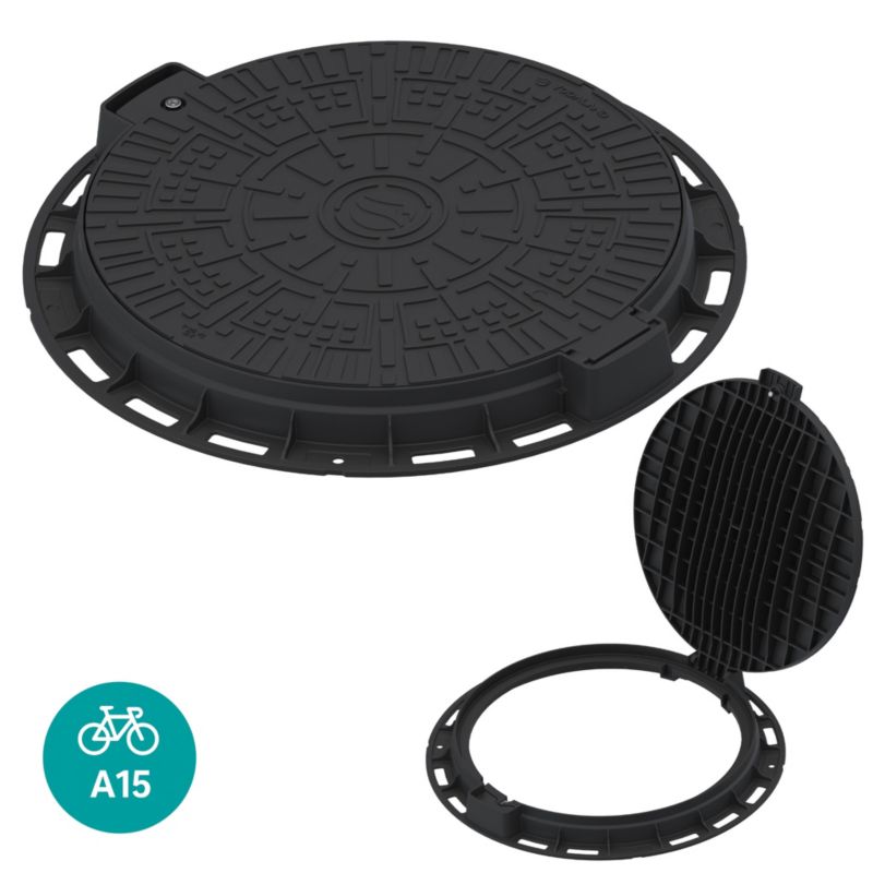 Plastikowa pokrywa okrągła Vodaland, właz A15 średnica 800 mm czarna + klucz 1szt.