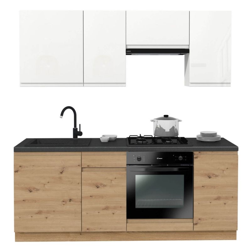 Meble Mebel Elite MODERN 200 Kuchenne Zestaw Mebli Na Wymiar Modułowe Dąb/Biały Połysk 1 kpl