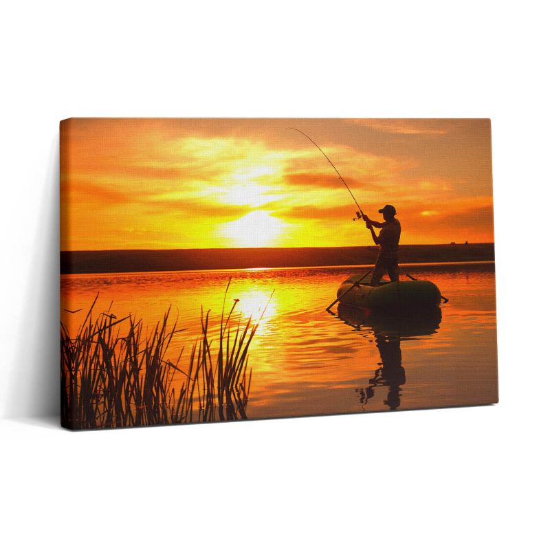 Obraz na płótnie Wallfluent 30x20 cm Wędkarz i zachód słońca 1 szt.
