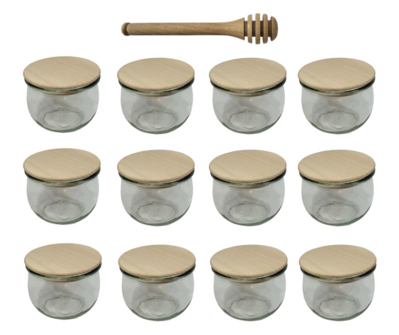 Słoiki MODO24 Weck 370 ml fi 80 tulip drewniane wieka nabierak 12 kpl.