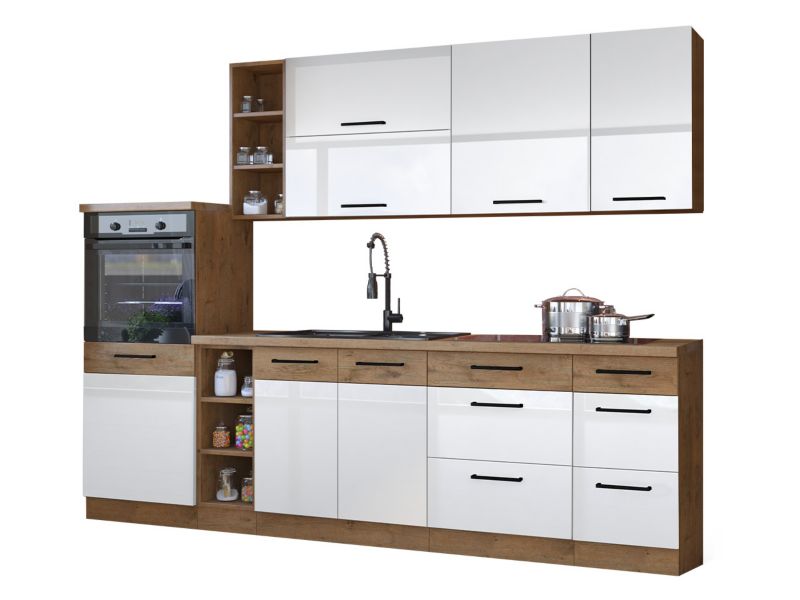 Kuchnia MIRJAN 24 Vigo IV z oświetleniem LED dąb lancelot / biały połysk 1 kpl.