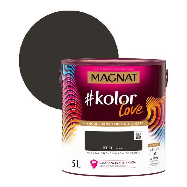 Farba kolorowa plamoodporna Magnat #kolorLove KL21 czarny 5 l