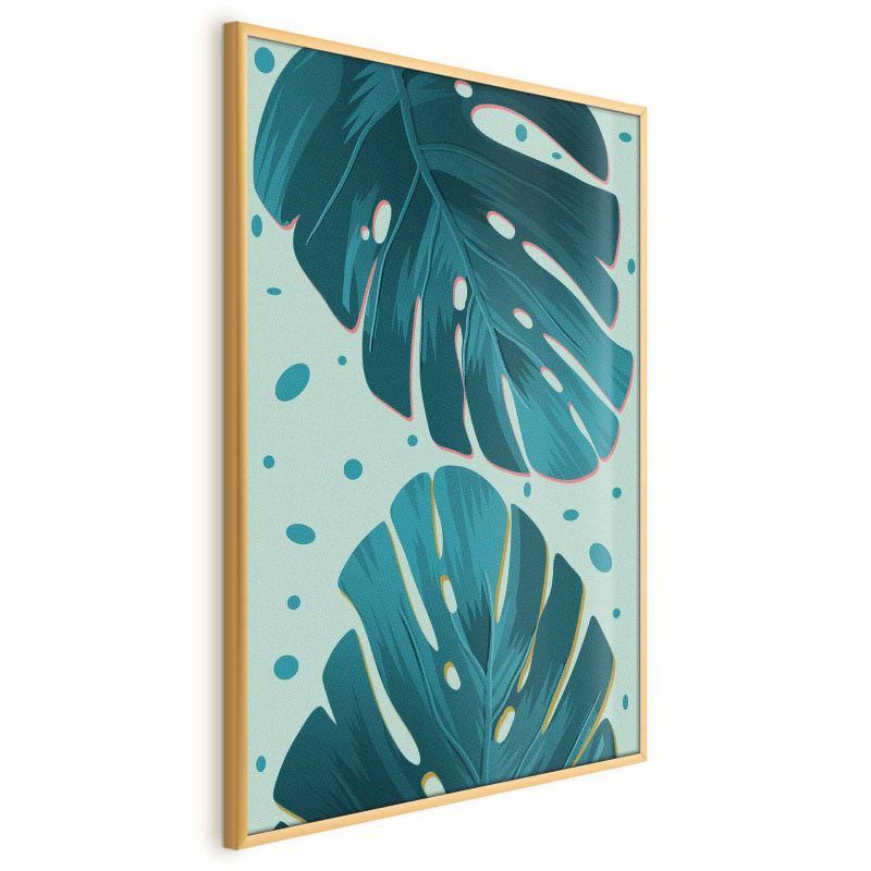 Plakat Artgeist Zroszone liście 60x90 cm z ramą złotą bez marginesu 1 szt