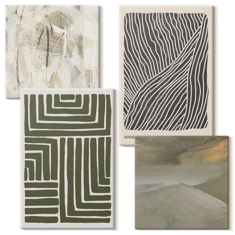 Set Obrazów na Płótnie Wallfluent Wzory linii kształty zieleń 4 szt.
