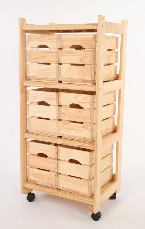 Regał drewniany na kółkach MODO24 eko 6 skrzynek kolor naturalne drewno 1 szt.