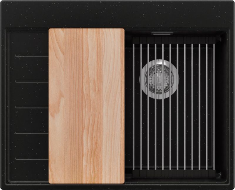 Zlewozmywak Sydney PRIMAGRAN Nablatowy 62x50cm do szafki od 40cm, Czarny Metalik + Syfon + Akcesoria, S029, 1 szt.