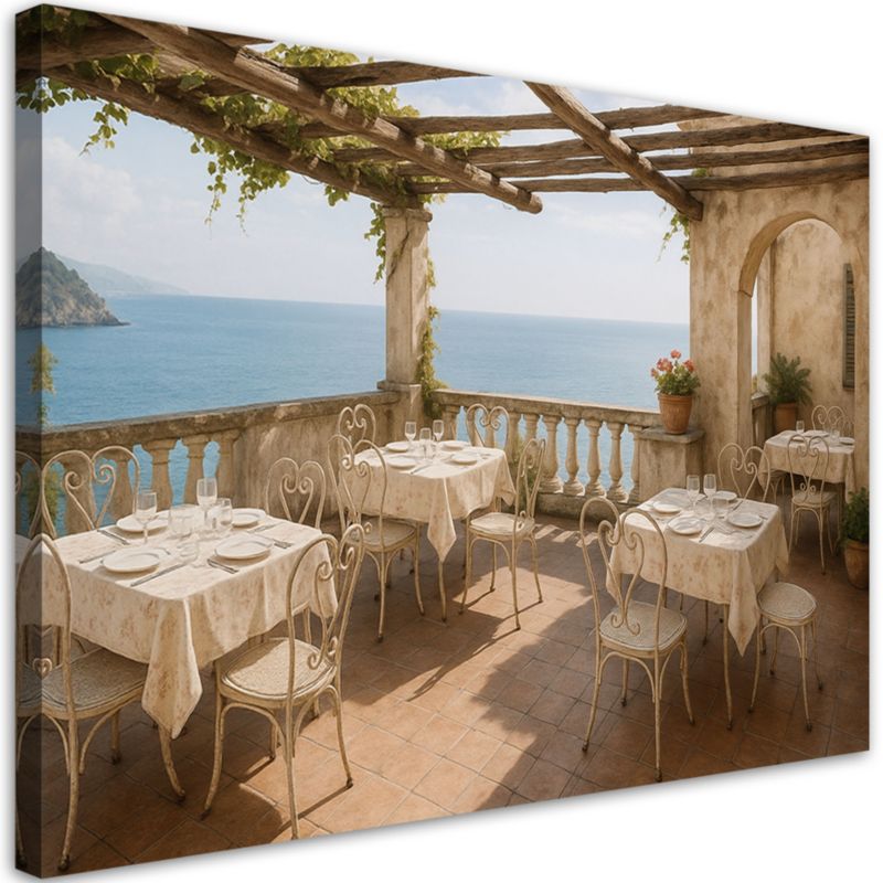 Obraz do salonu sypialni Feeby Widok z tarasu na morze w stylu Shabby Chic 100x70cm 1szt