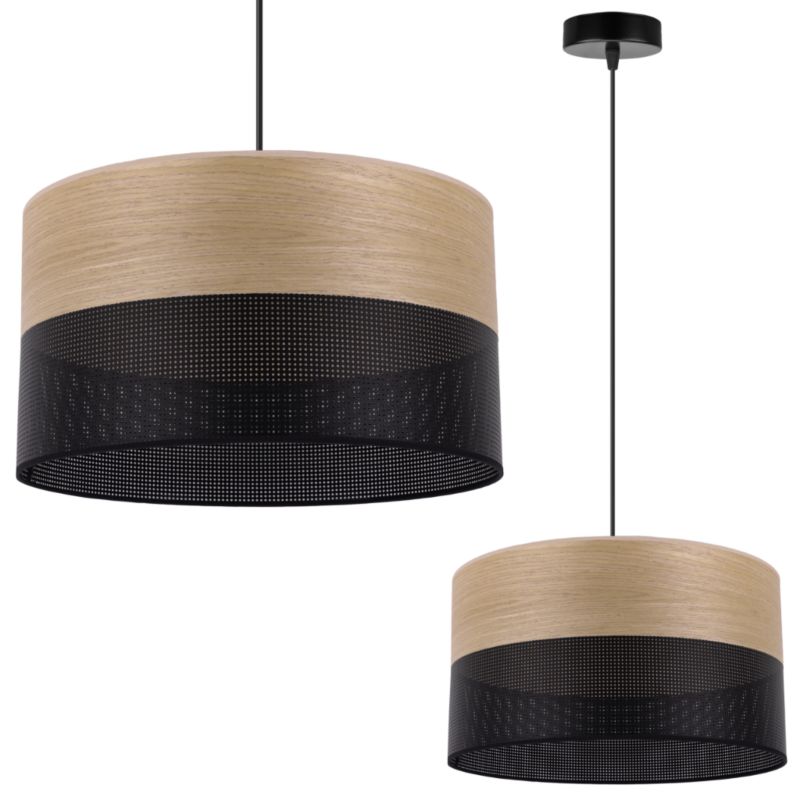 Lampa sufitowa wisząca Light Home LH Wood 1x E27 60W fornir dąb złocisty/czarny klosz 35cm 1szt.