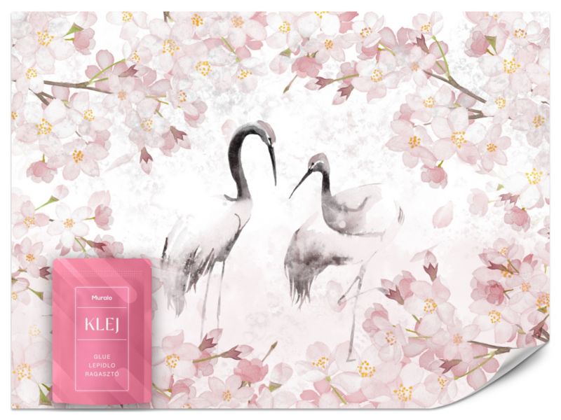 Fototapeta Muralo Żurawie w Otoczeniu Kwiatów Wiśni 300x210 cm 1szt.