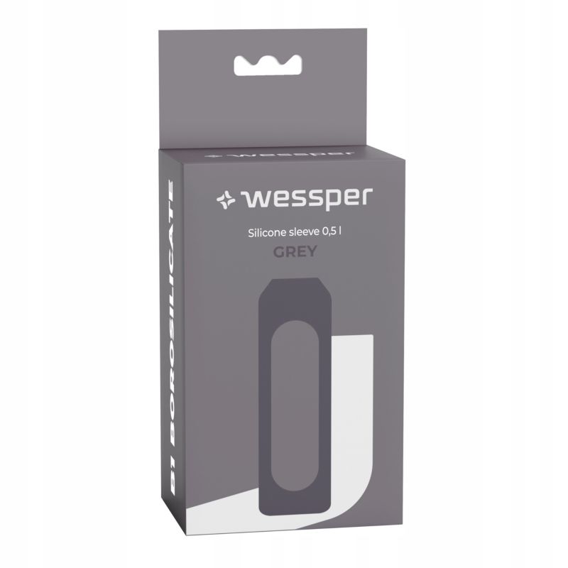 Etui silikonowe, Wessper, do butelki na wodę Wessper B1 BOROSILICATE 0,5L, ochronne, bez BPA, szary, 1szt