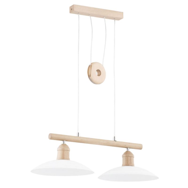 Lampa wisząca Alfa Konar naturalne drewno-biała 2xE27x60W wym:90x29x65cm IP20 -1 szt.